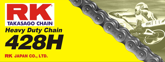 RK M428 standard chain with 132 links, heavy-duty medium carbon alloy steel for reliable motorcycle or machinery use.