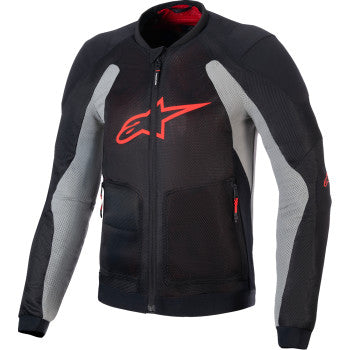 Alpinestars Troop-Air motorcycle jacket in black, ash gray, and bright red, medium size, with protective design and sporty style.