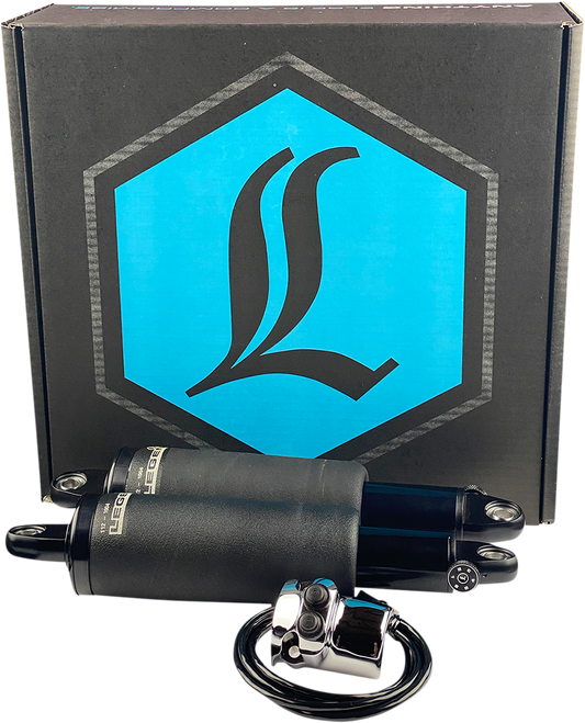 Legend Suspension AIR-A FL adjustable air suspension system for FLTRX motorcycle, featuring chrome handlebar control.