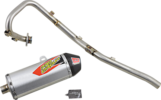 Pro Circuit T-6 exhaust system for AMA Supercross and Motocross bikes, showing the polished metal muffler and pipe details.