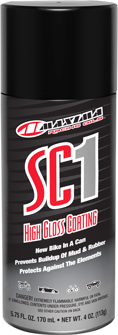 MAXIMA Racing Oil SC1 aerosol spray bottle for powersports plastic, fiberglass, and painted surfaces.