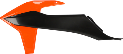 Acerbis OEM orange and black radiator shrouds for 2016 motorcycle, featuring body panel design and brand branding.