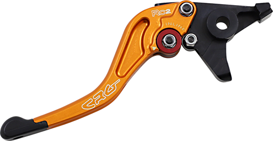 CRG RC2 Shorty Brake Lever in gold with 2AN-581-H-G model number, showing sleek motorcycle brake component.