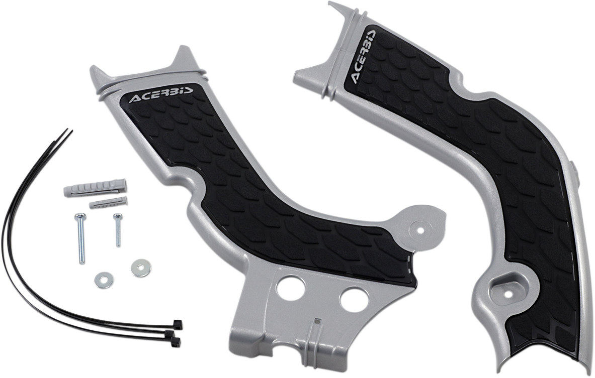 Silver and black Acerbis X-Grip frame guards for Honda CRF250R and CRF450R 2020-2021 motorcycle, body protection design.
