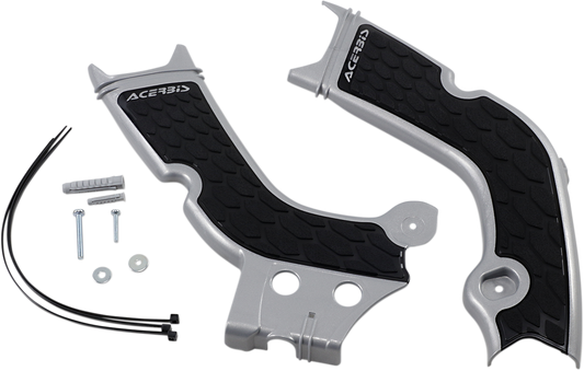 Silver and black Acerbis X-Grip frame guards for Honda CRF250R and CRF450R 2020-2021 motorcycle, body protection design.