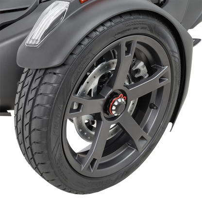 Can-Am Ryker SHOW Chrome Axle Caps installed on engine, shiny chrome finish, designed for Can-Am Ryker models.
