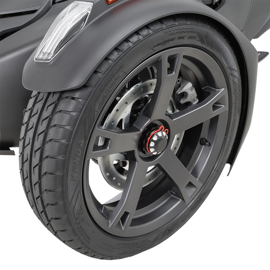 Can-Am Ryker SHOW Chrome Axle Caps installed on engine, shiny chrome finish, designed for Can-Am Ryker models.