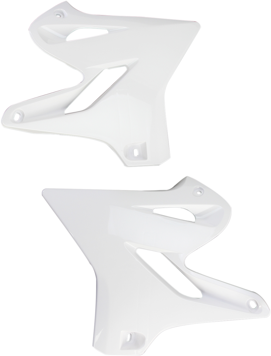 Acerbis radiator shrouds in white, designed for motorcycle body protection, featuring sleek aerodynamic contours.
