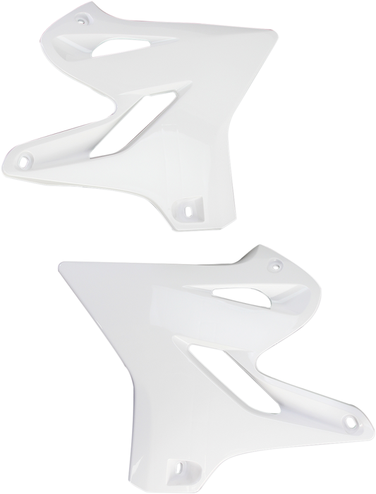 Acerbis radiator shrouds in white, designed for motorcycle body protection, featuring sleek aerodynamic contours.