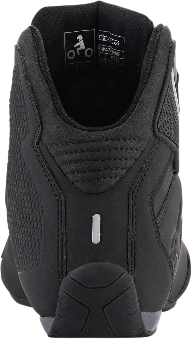 Alpinestars Sektor waterproof motorcycle boots in US 13, black with protective features and sturdy sole.