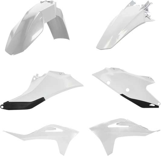 ACERBIS white and black replacement body kit for Gas Gas EC 250/300/350F 2021-2023, includes side panels and fenders.
