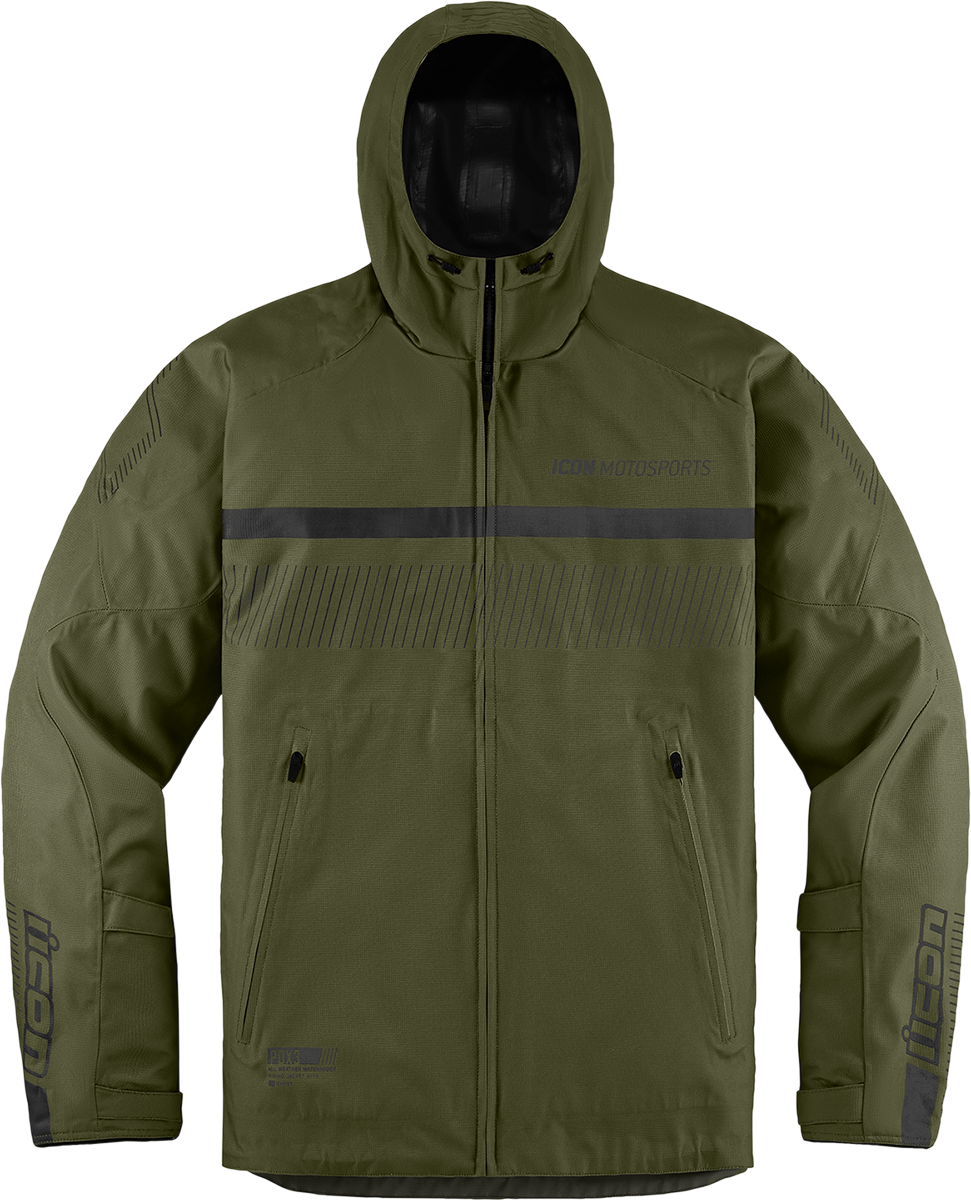 Bill's Exhausts ICON PDX3™ olive jacket in large, showcasing the front view with its stylish design and durable fabric.