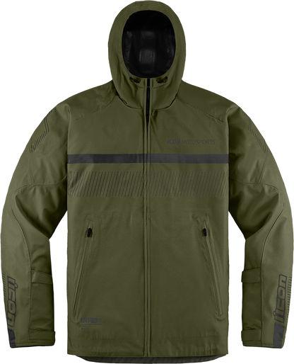 Bill's Exhausts ICON PDX3™ Olive Jacket in Small, showcasing front view with zipper, pockets, and branding details.