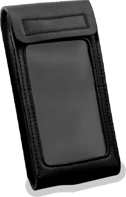 Kuryakyn Tech-Conn Large Pouch with rigid strap designed for motorcycle handlebar mounting, shown attached to handlebar.