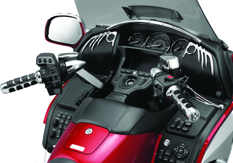 Kuryakyn ISO heated chrome grips for Honda GL1800 motorcycle with textured rubber surfaces and chrome finish.