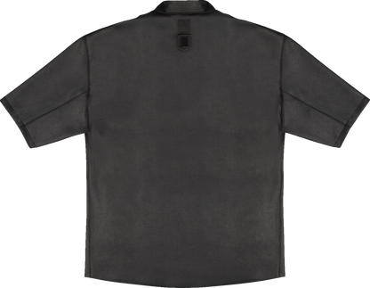 Black Bill's Exhausts ICON Short Track™ jacket, short-sleeve design in medium size, shown on a hanger.