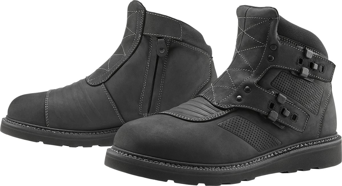 Black ICON El Bajo2 boots by Bill's Exhausts in US size 13, featuring a sleek design and sturdy construction.