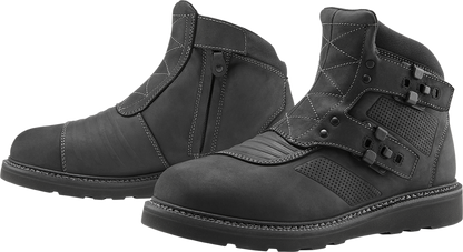 Black ICON El Bajo2 boots by Bill's Exhausts in US size 13, featuring a sleek design and sturdy construction.
