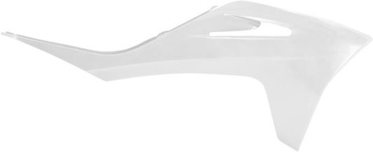 White ACERBIS radiator shroud for body protection, designed for motorcycle radiators, by Bill's Exhausts.
