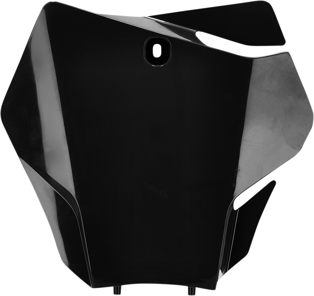 Black Acerbis front number plate for motorcycles, body-mounted, with a sleek design and mounting holes.