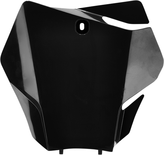 A black Acerbis front number plate for motorcycles, designed for durable body protection and easy mounting.