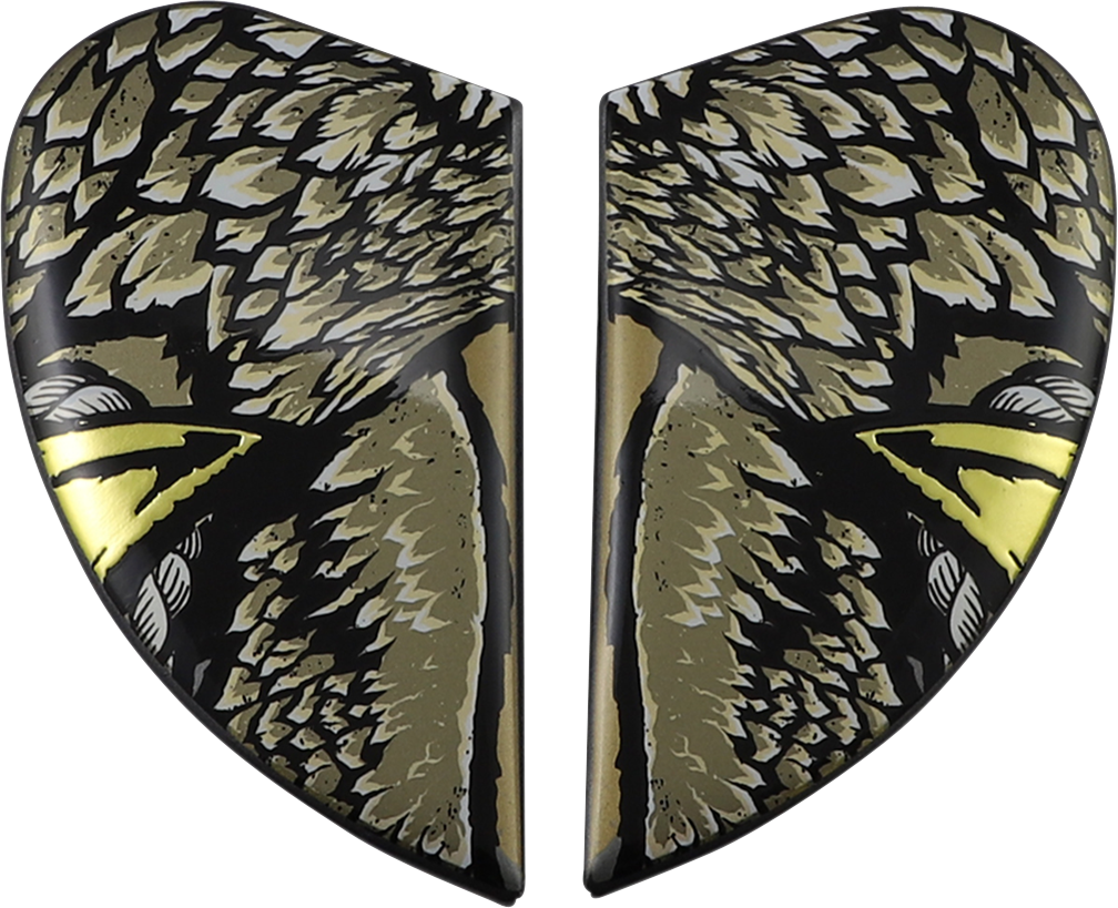 Gold ICON Airform™ Side Plates for helmets, Semper Fi design, shown on a helmet side, by Bill's Exhausts.