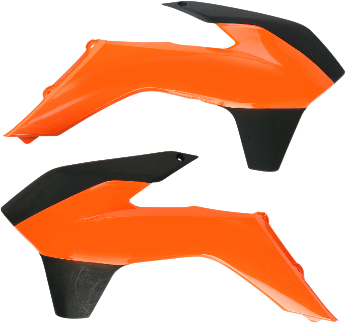 Acerbis radiator shrouds in orange and black for motorcycle body protection, featuring sleek design and branding details.