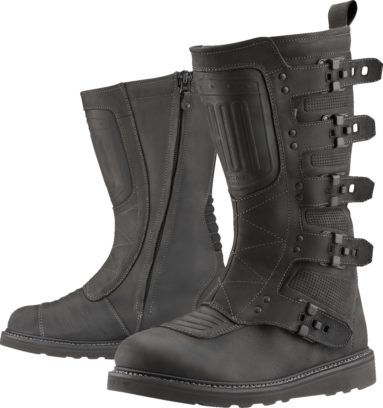 Black ICON Elsinore 2™ CE Boots by Bill's Exhausts, size 11, shown from a side view with rugged leather and sturdy sole.