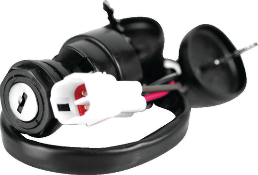 QuadBoss Yamaha YFM and YFB Timberwolf ignition switch, black plastic with key slot and wiring connections.