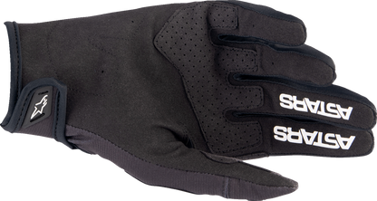 Black Alpinestars Techstar gloves in large size with reinforced palms and finger protection, designed for motorcycle riding.