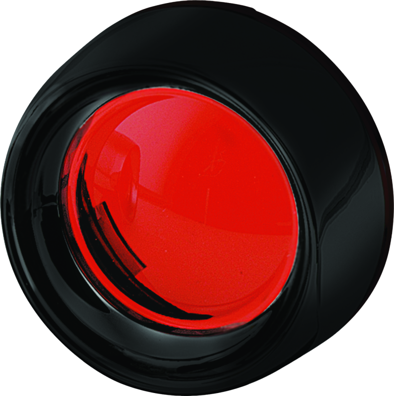Kuryakyn deep dish turn signal bezels with red lenses for Harley-Davidson motorcycles, showcasing the stylish design.