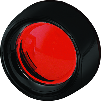 Kuryakyn deep dish turn signal bezels with red lenses for Harley-Davidson motorcycles, showcasing the stylish design.