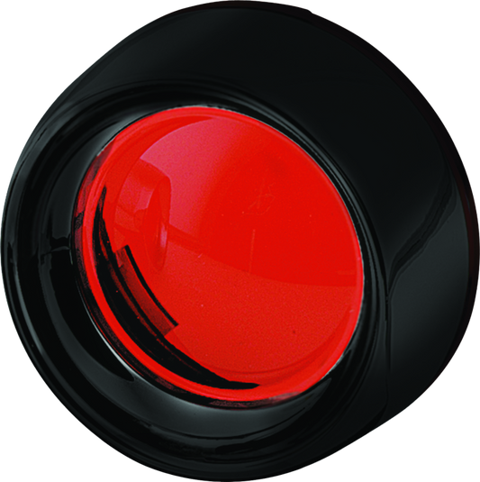 Kuryakyn deep dish turn signal bezels with red lenses for Harley-Davidson motorcycles, showcasing the stylish design.