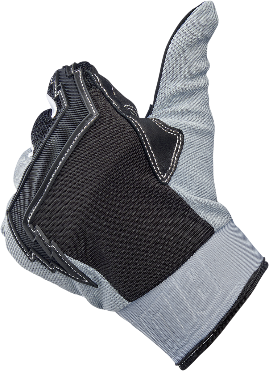 Gray BILTWELL Baja Gloves in 2XL, showing durable leather construction and reinforced knuckles for motorcycle riding.