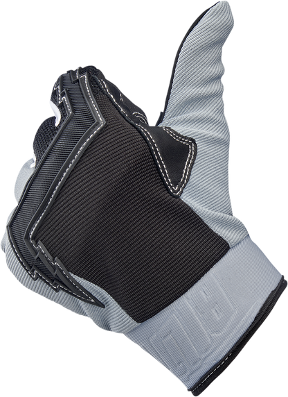 Gray BILTWELL Baja Gloves in 2XL, showing durable leather construction and reinforced knuckles for motorcycle riding.