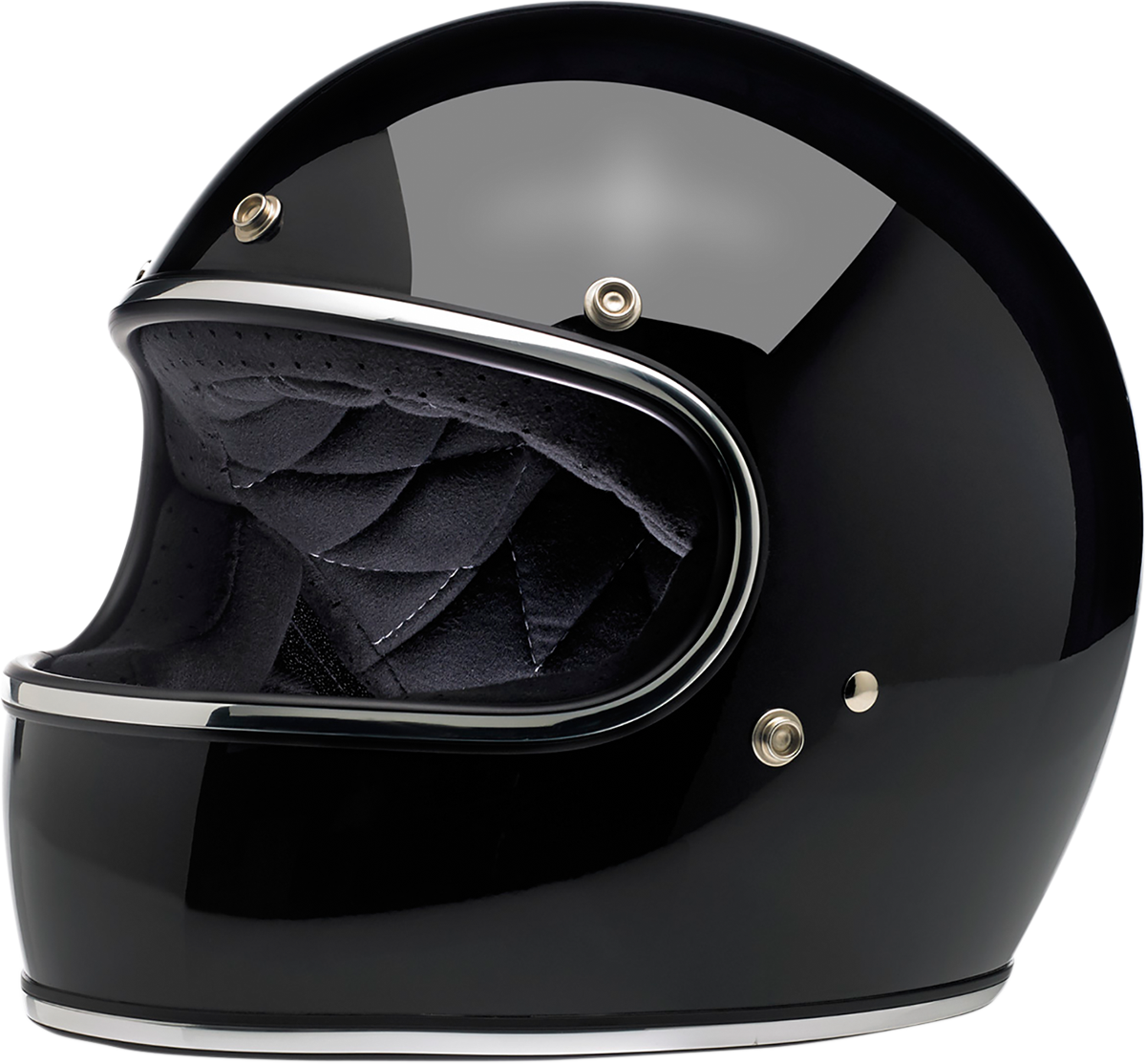 Gloss black Biltwell Gringo helmet in small size, featuring a sleek helmet design with smooth finish and classic style.