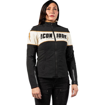 ICON Women's Hella 4™ Jacket in black, 3XL, displayed on a mannequin, featuring durable fabric and stylish design.