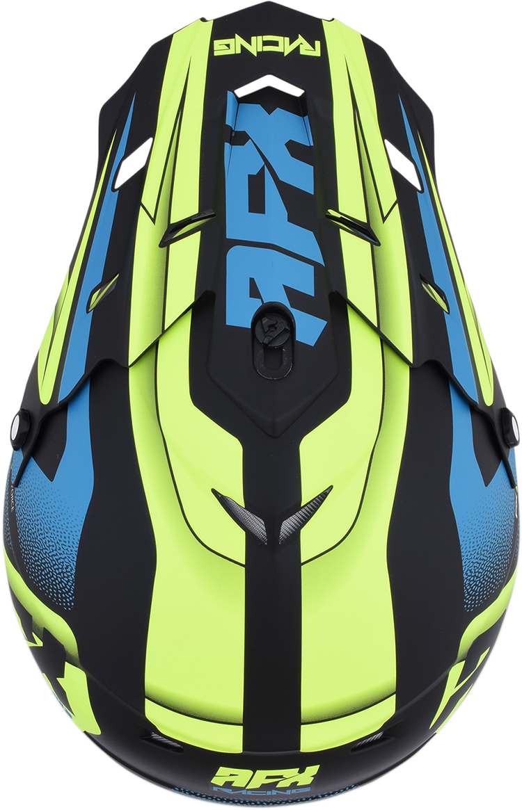 Bill's Exhausts AFX FX-17 helmet in matte black, green, and blue, 2XL size, with a sleek aerodynamic design.