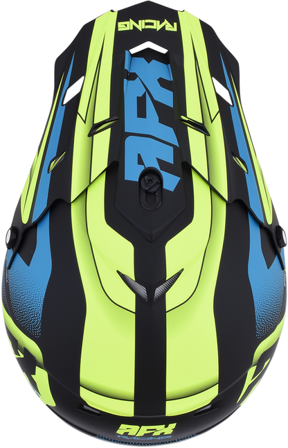Bill's Exhausts AFX FX-17 helmet in matte black, green, and blue, 2XL size, with a sleek aerodynamic design.