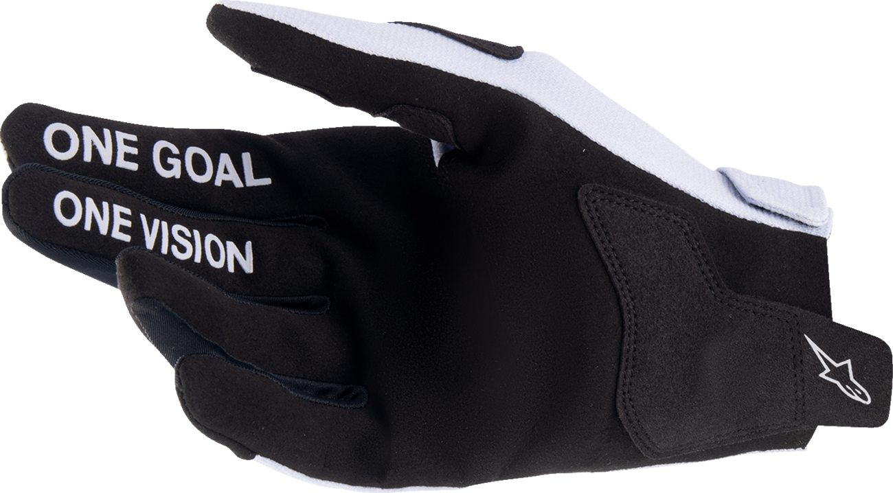 Alpinestars Radar Gloves in haze gray and black, small size, showing textured leather and padded knuckles for motorcycle riding.
