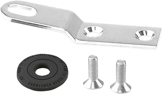 Chrome SADDLEMEN seat bracket for seats, 1/4"-28 thread, compatible with motorcycle seats, shown on a motorcycle.