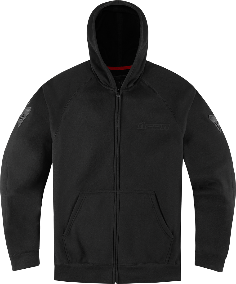 Black ICON Uparmor™ hoodie by Bill's Exhausts, small size, shown with front view, featuring a comfortable fit and hood design.
