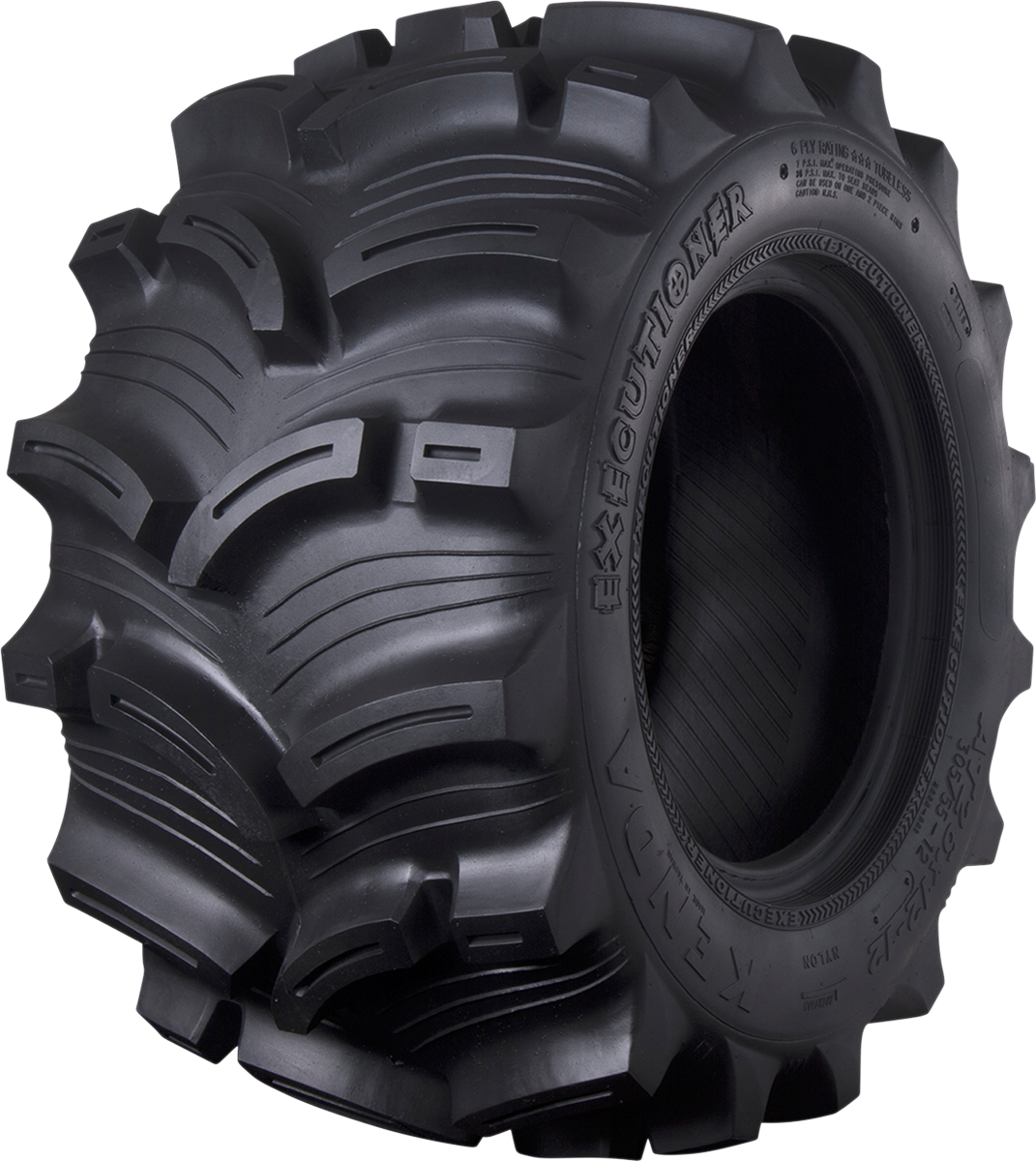 KENDA K538 Executioner rear ATV tire, 26x12-12, 6-ply, designed for mud and snow terrain, with aggressive tread pattern.