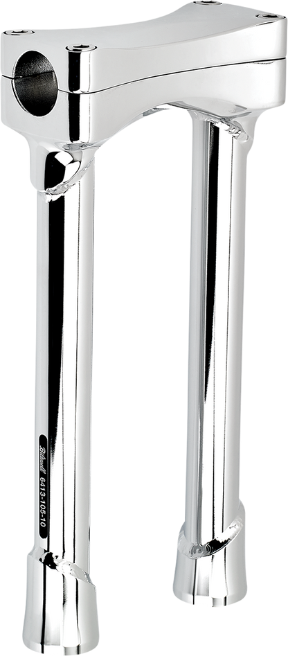 Chrome BILTWELL Risers Murdock Oversized 10-inch handlebars for motorcycles, featuring a sleek, sturdy design.