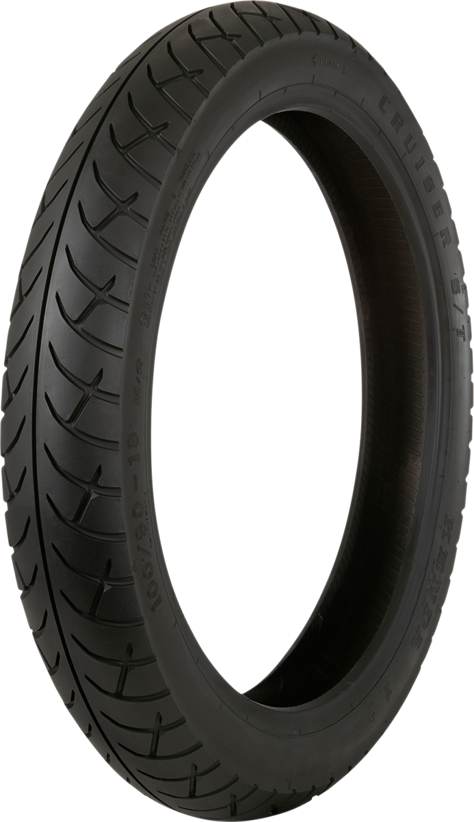 Kenda K671 Cruiser front motorcycle tire 110/80-17 with tread pattern for enhanced wet and dry traction.