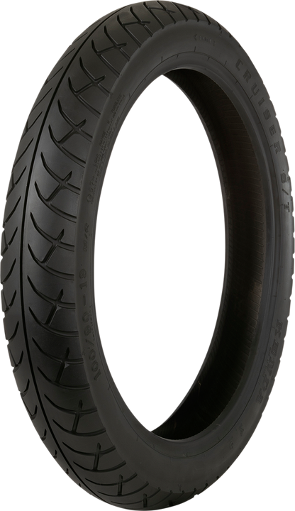Kenda K671 Cruiser front motorcycle tire 110/80-17 with tread pattern for enhanced wet and dry traction.