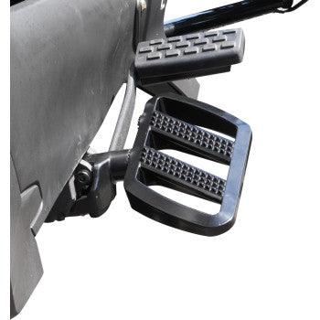 Show Chrome Combat Boards Driver Stealth Black for Ryker 2019-2024, durable black motorcycle footrests with textured surface.