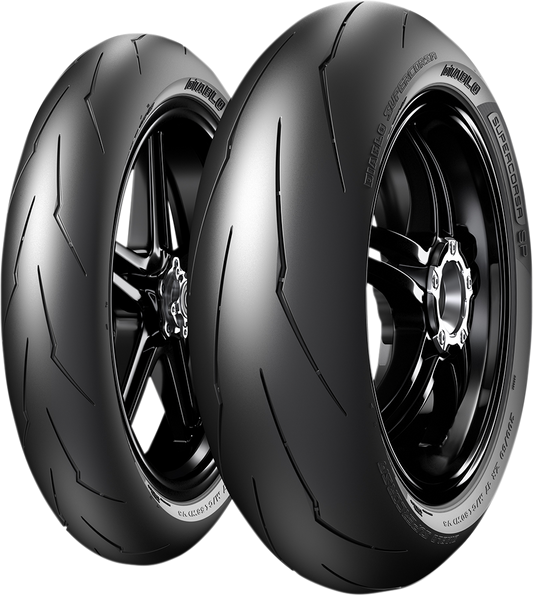 Pirelli Diablo Supercorsa SP V3 rear motorcycle tire 200/55ZR17 for Ducati Panigale V4, featuring racing tread pattern and branding