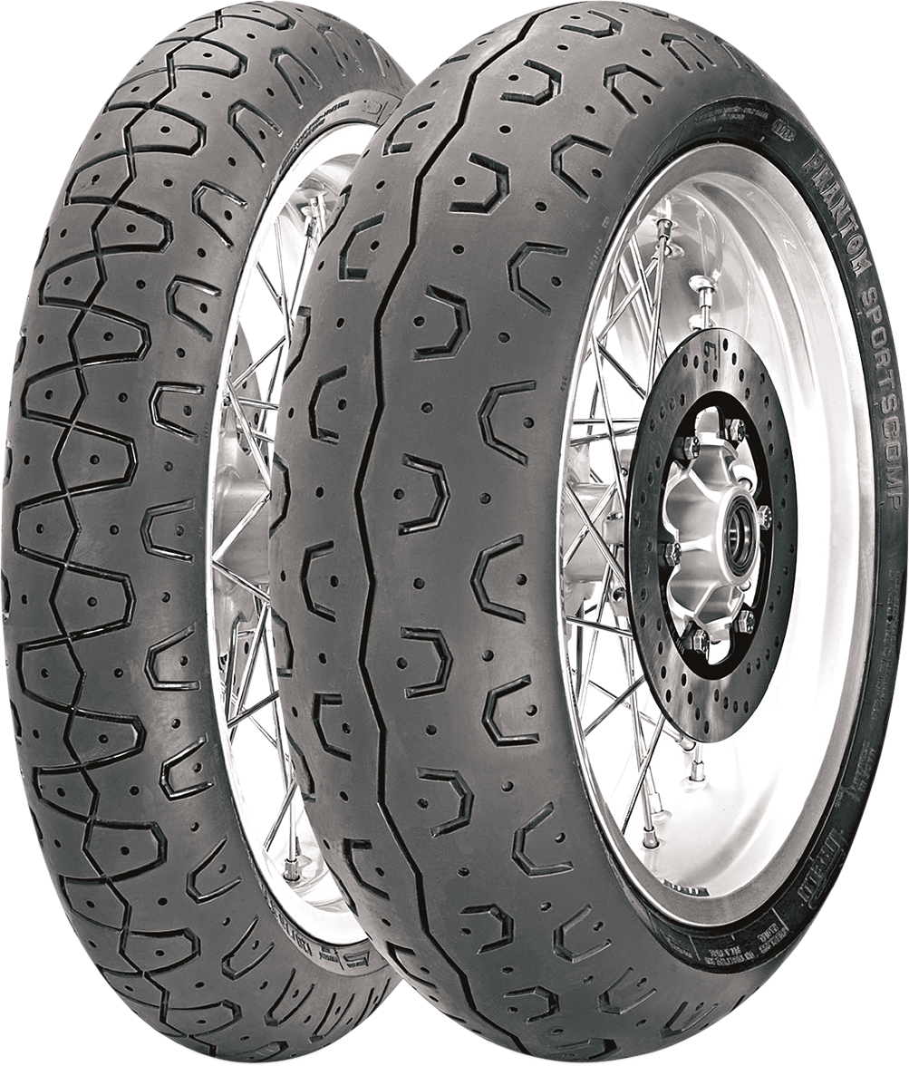 Pirelli Phantom Sportscomp front motorcycle tire 100/90-18 65H with tread pattern and sidewall details.