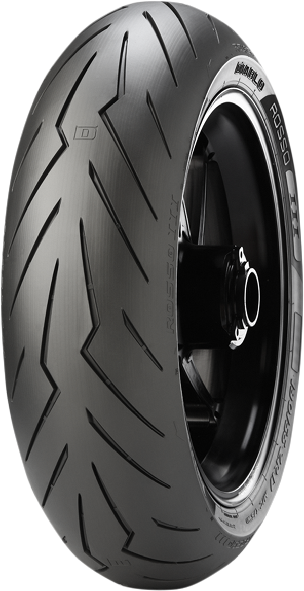 Pirelli Diablo Rosso III rear motorcycle tire, 160/60ZR17, high-performance sport tire with tread pattern and sidewall branding.
